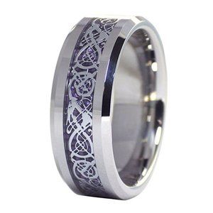 Mens Celtic Wedding Band 8mm Silver Resin Inlay Purple Celtic Knot Tungsten Ring